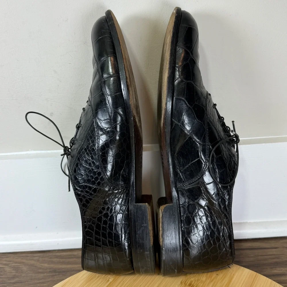David Eden Gino Oxford Men 9.5M Black Alligator Exotic Leather Italy Formal Rare